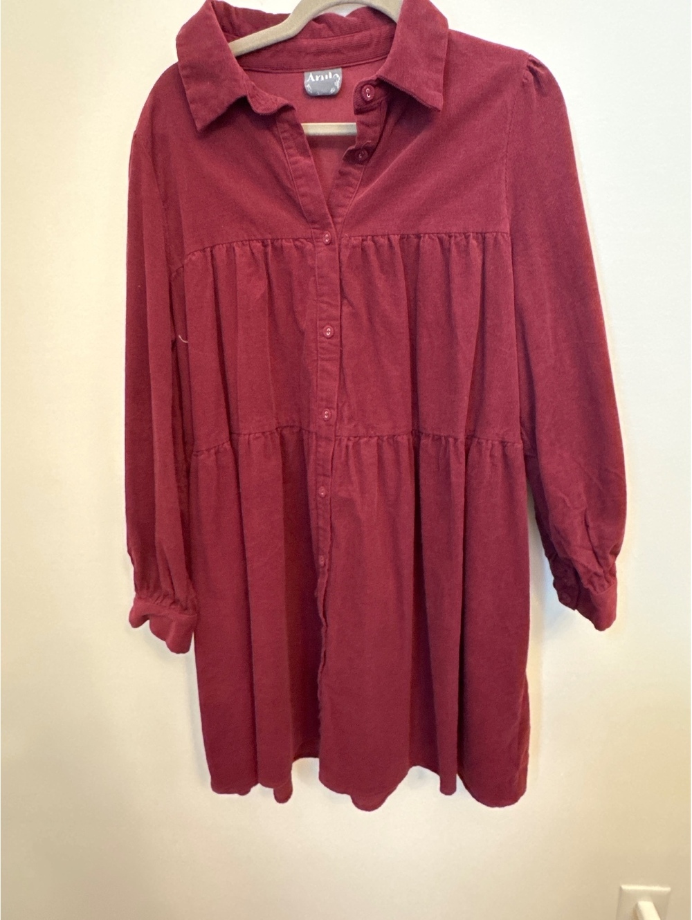 Arula Burgundy Corduroy Button-Up Dress Size M